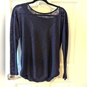 White House Black Market navy sheer long sleeve shirt
